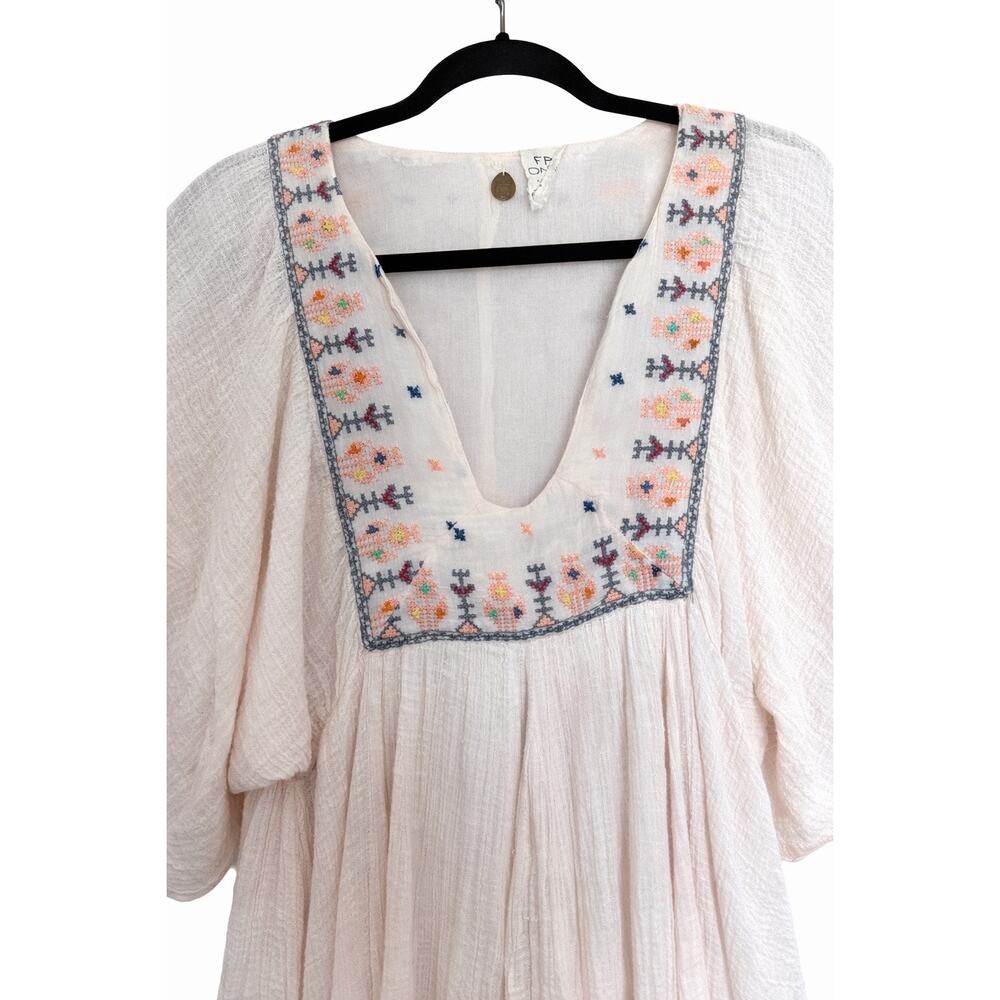 FreePeople FPOne Hearts & Colors Tunic XSmall Boho Cottagecore Embroidered Gauze